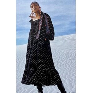 PERUVIAN CONNECTION‎ Glenda Bailey Black Gold Metallic Pleated Maxi Dress L